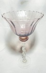 Elegante e antiga Floreira de pé alto italiano, no estilo Arte Deco, anos 70, em vidro nos tons violeta e translucido, representando Grande Taça. Med 30x17 cm.