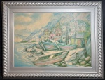 SEM ASSINATURA - "Marinha Com Barco" O.S.E, déc de 60. Med 67x87 cm. (Com moldura).
