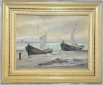 ASSINATURA NÃO IDENTIFICADA - "Marinha Com Barcos" O.S.T, A.C.I.D. Med 45x55 cm (Com moldura).