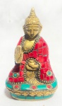 ARTE ORIENTAL - BUDDHA - Delicado e antigo e raro grupo escultórico oriental, circa 1900, em bronze dourado, magnificamente cinzelado a mão, com aplicações em pedras, representando Divindades Hindu. Med 9 cm.