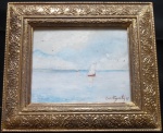 Castagneto Giovanni Battista  (1851, Gênova - Itália / 1900, Rio de Janeiro)  Barco. O.S.M,  medindo ME 36 x 32 cm, (MI 22 x 18 cm).  Assinado  no CID.