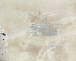 CASTAGNETO, Giovanni Battista Felice Castagneto, também conhecido como João Batista Castagneto (Gênova, 27 de novembro de 1851 Rio de Janeiro, 29 de dezembro de 1900) - "Marinha Com Barco e Figuras" grafite, A.C.I.D, circa de 1890. Med 18x21 cm. Obs: Ausência de moldura, apresenta marcas do tempo. sem expertise não garantimos autenticidade.