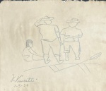 PANCETTI, Giuseppe "José" Pancetti (Campinas, 18 de junho de 1902 Rio de Janeiro, 10 de fevereiro de 1958) - "Figuras" grafite, A.C.I.D, datado de 1957. Med 18x22 cm Obs: Ausência de moldura, apresenta marcas do tempo, sem expertise não garantimos autenticidade.