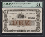 Cédula do Brasil - Império - 10.000 Réis -"COMTEMPORARY COUNTERFEIT" - 1854 - autografada-4/