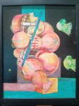 Rapoport, Alexandre  "O flautista" óeo sobre eucatex, medindo 29 X 23 cm, assinado canto inferior direito.