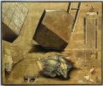 Miguel Gontijo. Divagações sobre - Série A Pedra da Melancolia, acrílico sobre MDF, assinado no canto inferior esquerdo.Medidas: 100 x 83 cm.