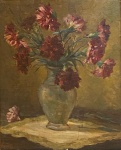 Takaoka, Yoshiya, "Vaso de flores", óleo sobre madeira, medindo 45 X 36 cm e assinado canto inferior esquerdo.