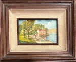 Ângelo Cannone, ''Beira do rio'', óleo sobre tela, medindo 13 x 21 cm e assinado no canto inferior esquerdo.