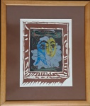 PICASSO, PABLO "La Femme au chapeau" linogravura, medindo 27 cm x 21 cm, assinado no verso e