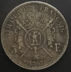 FRANÇA - 5 FRANCOS - 1867 - PRATA .900 - NAPOLEÃO III