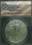 U  S  A  -  SILVER EAGLE - 2024 - PRATA - 31,1gr - ONÇA DE PRATA - NO SLAB DA ANACS MS70