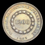 Brasil - 1200 Réis 1835 - S/FC - Série Cruzados - Apenas 10.616 peças cunhadas - Peça com pátina esc