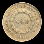 Brasil - 800 Réis 1846 - S/FC com sinal de limpeza antiga leve já encoberta por pátina - Série Cruza