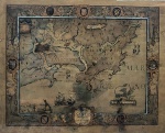 Antigo mapa da elevação da Vila de Santos, datado de 1647.