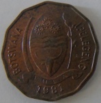 Moeda de Bronze,Botsuana 2 Thebe 1981 -FAO