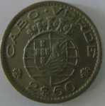 Moeda de niquel,Cabo Verde 2,5 escudos 1953  -