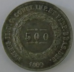 Moeda de prata Brasil 500 Reis 1860 -