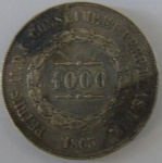 Moeda de prata Brasil 1000 Reis 1865