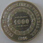 Moeda de prata Brasil 1000 Reis 1866