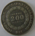 Moeda de prata Brasil 200 Reis 1863 -