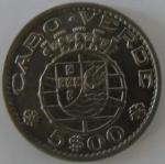 Moeda de Cupro - Niquel ,Cabo Verde 5 Escudos 1968 -
