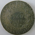 Moeda de prata Brasil 960 Reis 1818 - R  -  sobre 8 Reles 1816 -Madrid