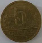 Moeda de Bronze-Aluminio ,Brasil 5 Cruzeiro 1943 -