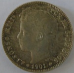 Moeda de prata Estrangeira - Espanha 1 Peseta 1901 -S