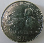 Moeda de Prata ,Portugal 1 Escudo 1910 -