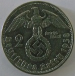 Moeda de prata Estrangeira ,Alemanha  2 Reichsmark 1938 -A 