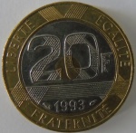 Moeda de Tri-metalica ,França 20 Francos 1993 -