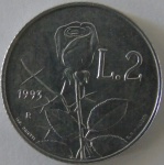 Moeda de Aluminio Estrangeira ,San Marino 2 Lire - 1993- FC