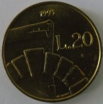 Moeda de Bronze Estrangeira ,San Marino 20  Lire - 1993 - FC