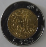 Moeda Bi-Metalica - San Marino 500 Lire 1999 -