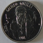 Moeda de Aluminio Estrangeira ,San Marino 5 Lire - 1984 -Galileo Galilei - FC