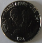 Moeda de niquel Estrangeira ,San Marino 50 Lire - 1984 -Pierree e Marie Curie - FC