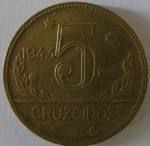 Moeda de Bronze-Aluminio ,Brasil 5 Cruzeiro 1943 -