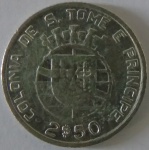 Moeda de Prata Estrangeira , S .Tome e prinipe  2,5 escudos 1939 -
