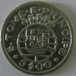 Moeda de Prata Estrangeira , S .Tome e prinipe  5 escudos 1951 -