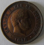Moeda de Bronze ,Portugal 5 Ries 1898 -