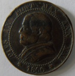 Moeda de Cobre  Estrangeira ,Vatican 1 Soldo  1866 -