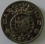 Moeda de Cupro - Niquel ,Cabo Verde 5 Escudos 1968