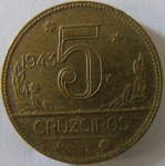 Moeda de Bronze-Aluminio ,Brasil 5 Cruzeiro 1943 -