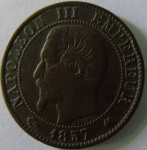 Moeda de Bronze Estrangeira ,França 5 centemes 1857 -K 
