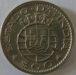 Moeda de Alpaca,India 60 centavos 1959 -