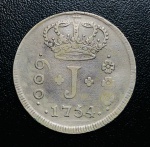 Moeda do Brasil Rara - 600 Reis 1754 R ( Serie de Jotas - J ) - P-273 - Colonia D. Jose I - Excelent