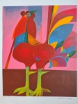 Aldemir Martins, Galo Vermelho, gravura, tiragem 23/120, 61x50cm, Edição Póstuma, sem moldura