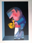 Inos Corradin, Saxofonista, gravura 98/100, ASSINATURA SERIGRAFADA, 70x50cm, sem moldura