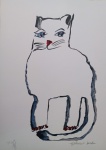 Aldemir Martins, Gato Branco, gravura 51/120, 46x33cm, Edição Póstuma, sem moldura