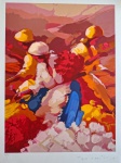 Érico Santos, Camponeses, gravura, tiragem 81/100, 70x50cm, sem moldura